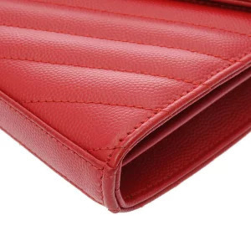 Saint Laurent Cassandra Chain Wallet Red Grained Poudre Leather Bag - Picture 6 of 9